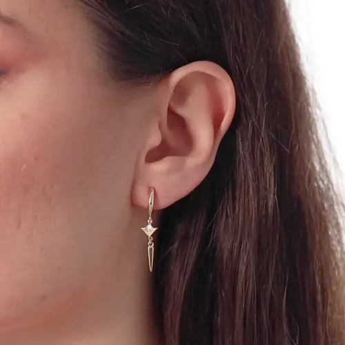 Taşlı Üçgen Düz Çubuklu Halka Küpe