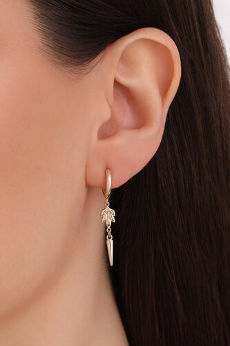 Yapraklı Düz Çubuklu Halka Küpe