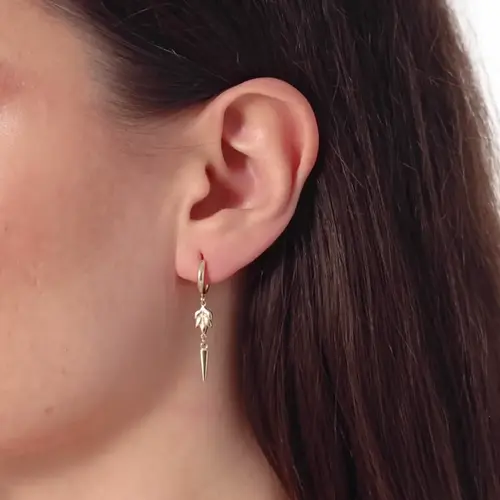 Yapraklı Düz Çubuklu Halka Küpe