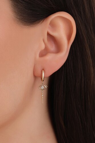 Gözlü Top Çubuklu Halka Küpe