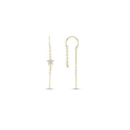 Taşlı Yıldızlı Sallantılı Zincir Küpe