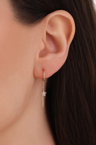 Taşlı Yıldızlı Sallantılı Zincir Küpe