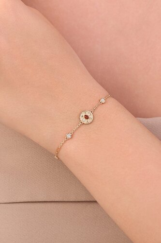 Kırmızı Taşlı Tasarım Bileklik