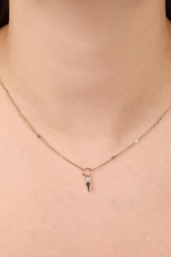 Kare Taşlı Kısa Üçgenli Aynalı Zincir Halkalı Kolye