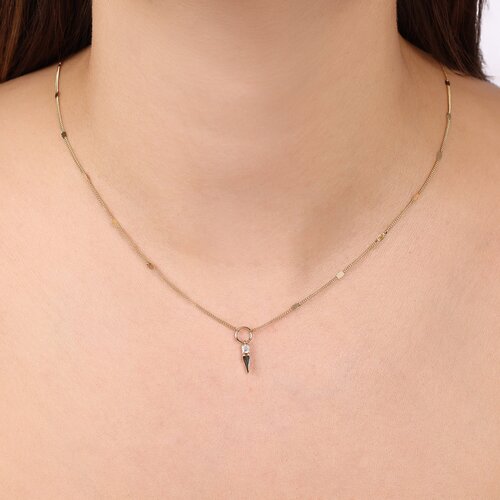 Kare Taşlı Kısa Üçgenli Aynalı Zincir Halkalı Kolye