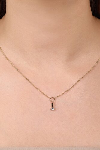 Yuvarlak Taşlı Çubuklu Aynalı Zincir Halkalı Kolye