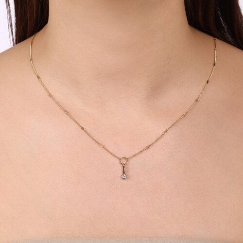 Yuvarlak Taşlı Çubuklu Aynalı Zincir Halkalı Kolye