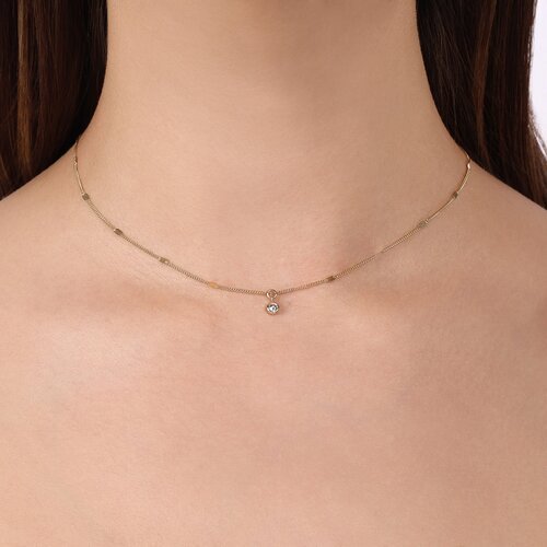 Yuvarlak Taşlı Aynalı Zincir Choker Kolye