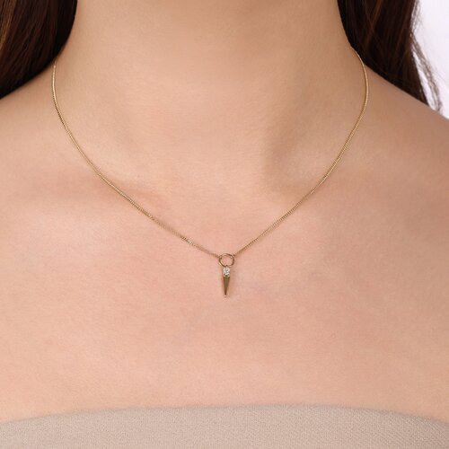 Kare Taşlı Uzun Üçgenli İnce Gurmet Zincir Halkalı Kolye