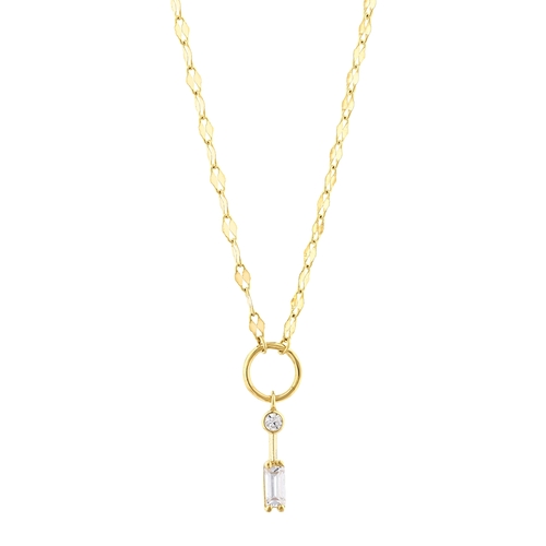 Minimal ve Baget Taşlı Çubuklu Ezme Forse Zincir Halkalı Kolye