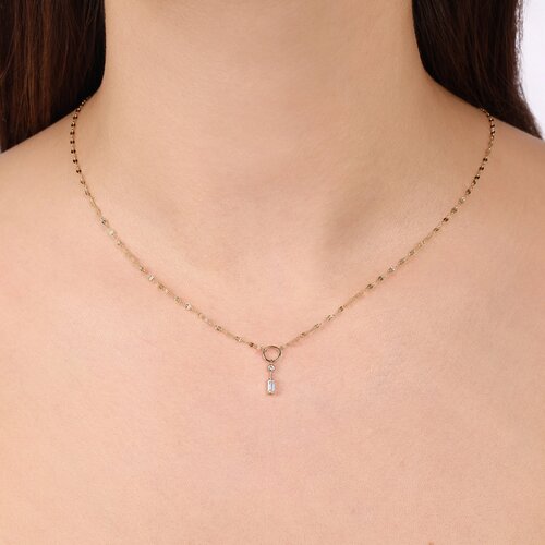 Minimal ve Baget Taşlı Çubuklu Ezme Forse Zincir Halkalı Kolye