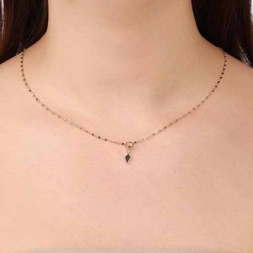 Minimal Taşlı Uzun Elmas Ezme Forse Zincir Halkalı ve Toplu Kolye