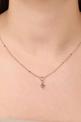 Minimal Taşlı Kutup Yıldızı Aynalı Zincir Halkalı Kolye