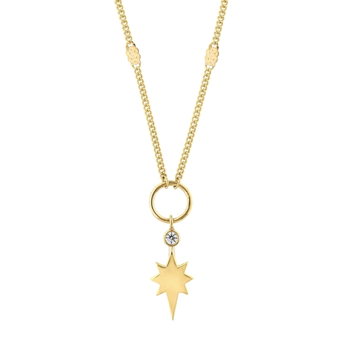 Minimal Taşlı Kutup Yıldızı Aynalı Zincir Halkalı Kolye