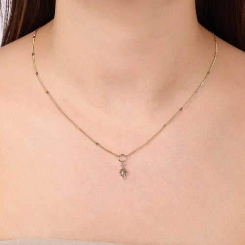 Minimal Taşlı Kutup Yıldızı Aynalı Zincir Halkalı Kolye