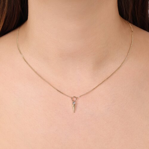 Kare Taşlı Uzun Piramit İnce Gurmet Zincir Halkalı Kolye