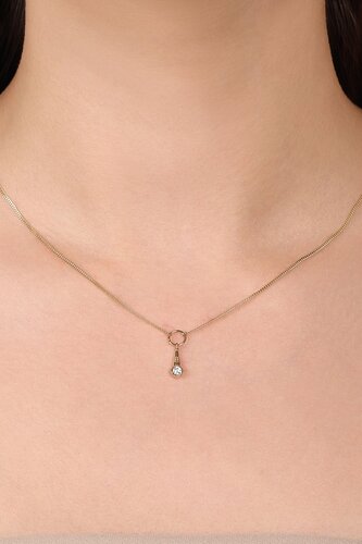 Taşlı Çizgili Konik İnce Gurmet Zincir Halkalı Kolye