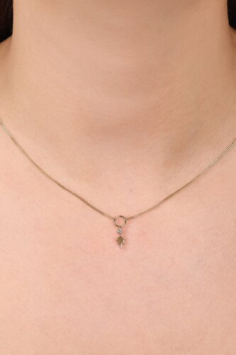 Minimal Taşlı Kutup Yıldızı İnce Gurmet Zincir Halkalı Kolye