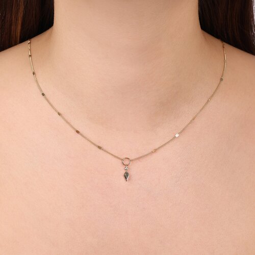 Minimal Taşlı Uzun Elmas Aynalı Zincir Halkalı Kolye