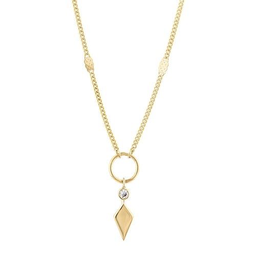 Minimal Taşlı Uzun Elmas Aynalı Zincir Halkalı Kolye