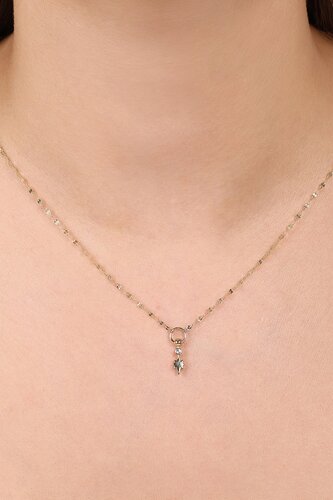 Minimal Taşlı Kutup Yıldızı Ezme Zincir Halkalı ve Toplu Kolye