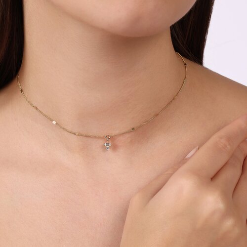 Minimal ve Baget Taşlı Aynalı Zincir Choker Kolye