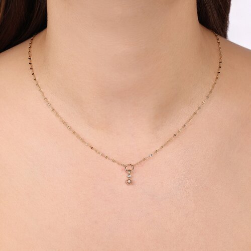 Minimal Taşlı Yoncalı Ezme Zincir Halkalı ve Toplu Kolye