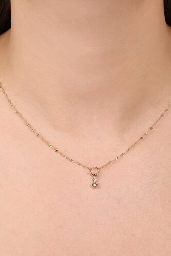 Minimal Taşlı Yoncalı Ezme Zincir Halkalı ve Toplu Kolye