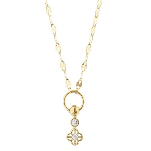 Minimal Taşlı Yoncalı Ezme Zincir Halkalı ve Toplu Kolye