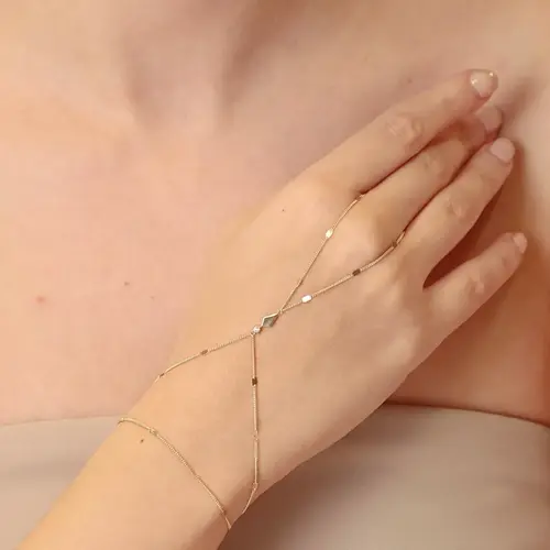 Minimal Taşlı Uzun Elmas Aynalı Zincir Tek Tur Şahmeran