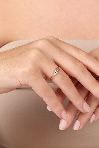 Açık Pembe Yuvarlak Taşlı Yüzük