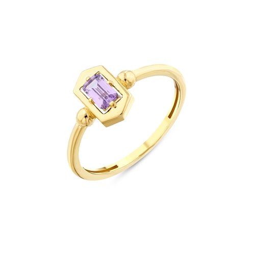 Ametist Baget Taşlı Altıgen Yüzük