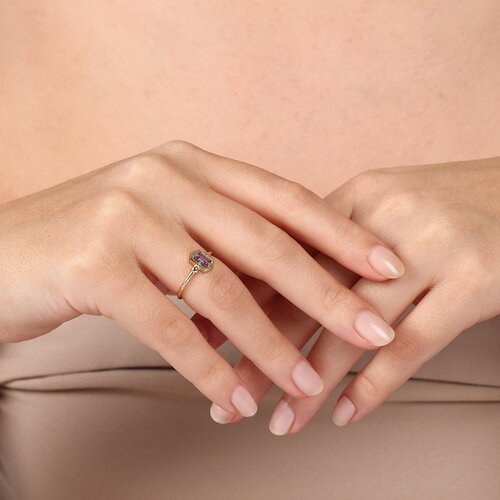 Ametist Baget Taşlı Altıgen Yüzük