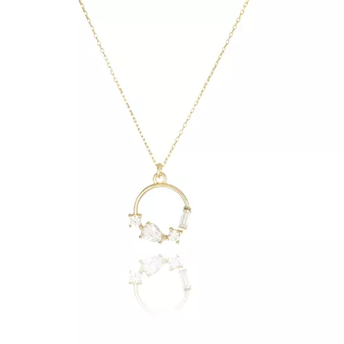 ALTIN ASİMETRİK TAŞLI HALKA KOLYE