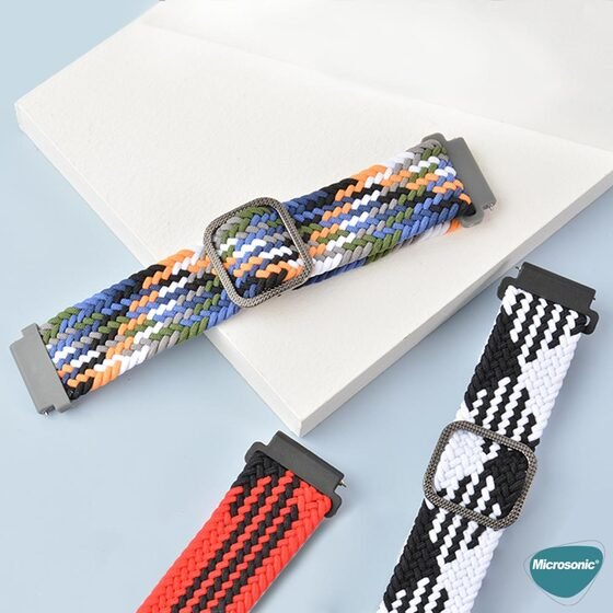 Microsonic Amazfit Bip 5 Kordon Braided Loop Band Kırmızı Beyaz