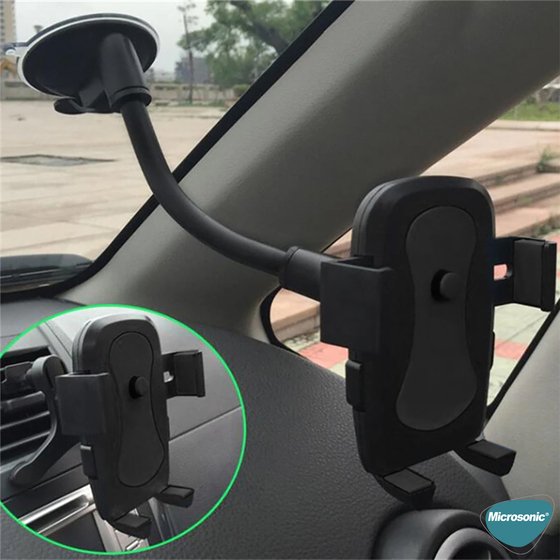 Microsonic Suction Cup Car Holder Universal Araç içi Telefon Tutucu (Tüm Modellerle Uyumlu) Siyah