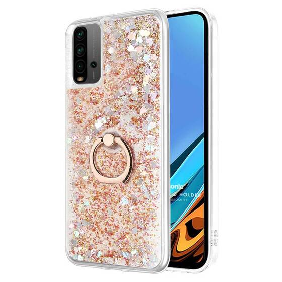 Microsonic Xiaomi Redmi 9T Kılıf Glitter Liquid Holder Gold