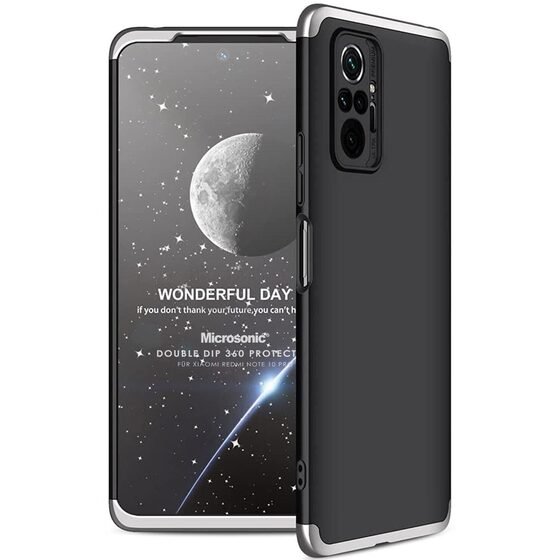 Microsonic Xiaomi Redmi Note 10 Pro Max Kılıf Double Dip 360 Protective Siyah Gri