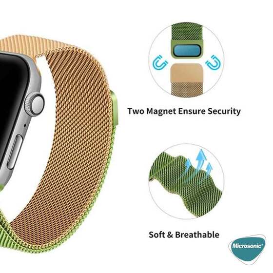 Microsonic Apple Watch Series 6 41mm Dual Color Milanese Loop Kordon Yeşil Turuncu