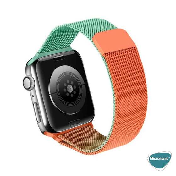 Microsonic Apple Watch Series 6 41mm Dual Color Milanese Loop Kordon Yeşil Turuncu