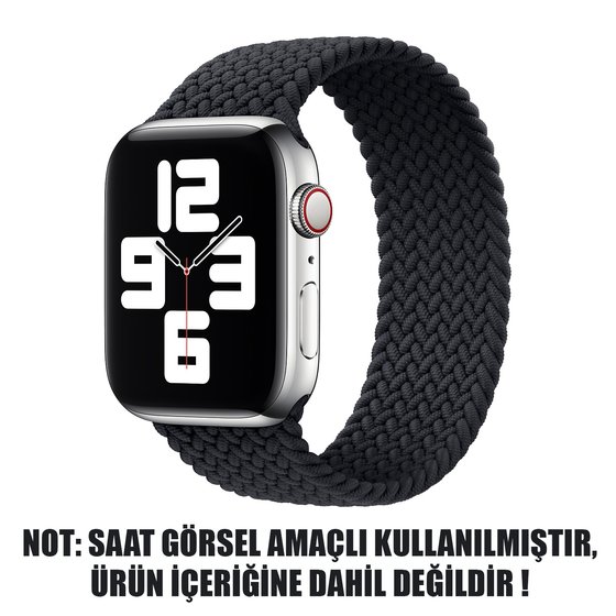 Microsonic Apple Watch Series 3 42mm Kordon, (Medium Size, 147mm) Braided Solo Loop Band Siyah