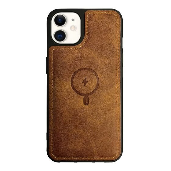 Microsonic Apple iPhone 11 Kılıf MagSafe Genuine Leather Açık Kahverengi