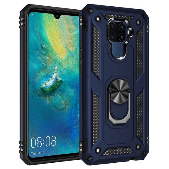 Microsonic Huawei Mate 30 Lite Kılıf Military Ring Holder Lacivert