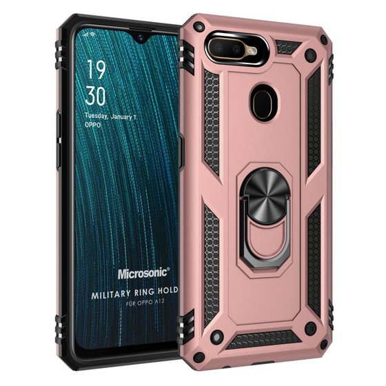 Microsonic Oppo A12 Kılıf Military Ring Holder Rose Gold