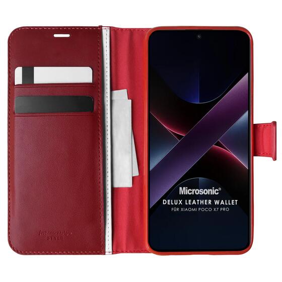 Microsonic Xiaomi Poco X7 Pro Kılıf Delux Leather Wallet Kırmızı