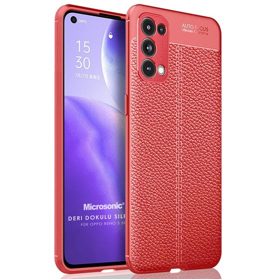 Microsonic Oppo Reno 5 5G Kılıf Deri Dokulu Silikon Kırmızı