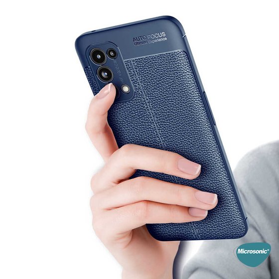 Microsonic Oppo Reno 5 Pro 5G Kılıf Deri Dokulu Silikon Siyah