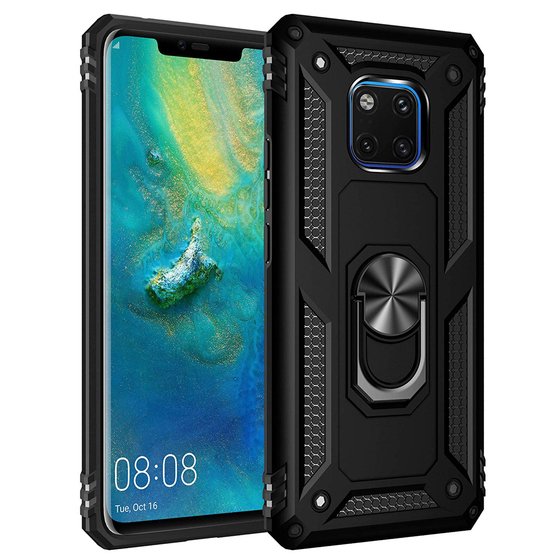 Microsonic Huawei Mate 20 Pro Kılıf Military Ring Holder Siyah