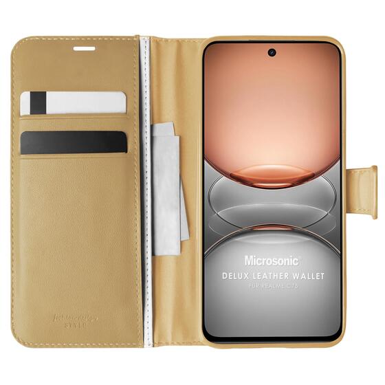 Microsonic Realme C75 Kılıf Delux Leather Wallet Gold