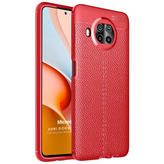 Microsonic Xiaomi Redmi Note 9 Pro 5G Kılıf Deri Dokulu Silikon Kırmızı